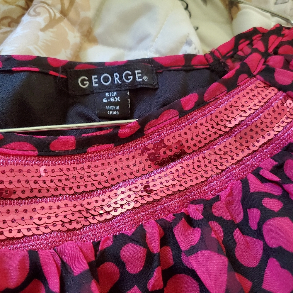 Kids pink and black chiffon blouse 6-6x